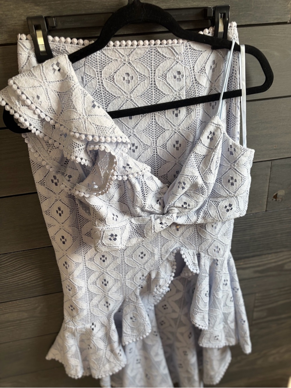 Lace-Pattern Light Blue Ruffled Women's Set